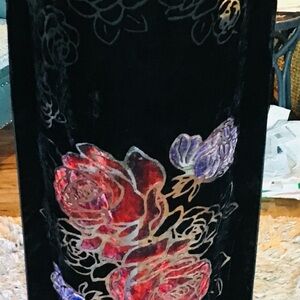 BLACK VELVET RED & PURPLE ROSES SHALL/SCARF 62”X 20”